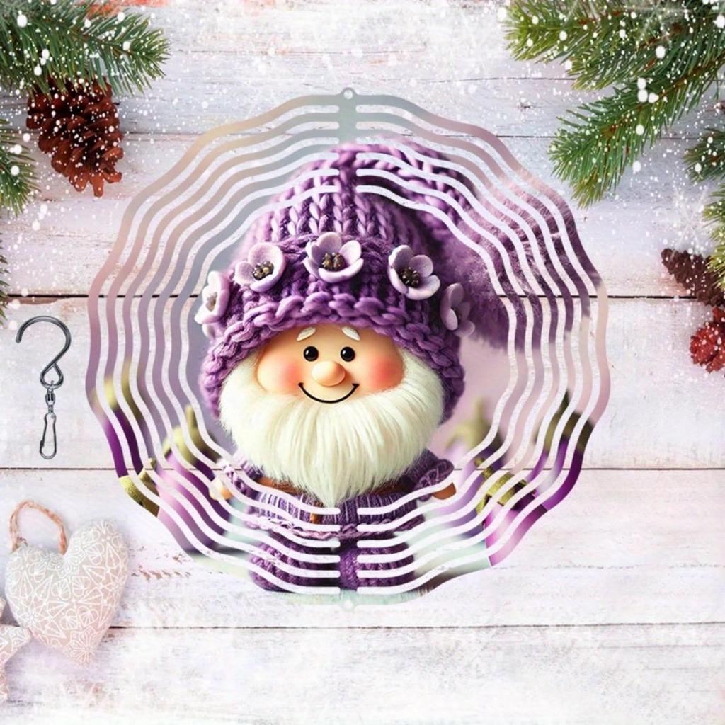 Metall Windspiel Aufhänger Outdoor Gartendekor mit Wichtel Tannenzapfen Schneeflocken für Veranda Hof Vogelabwehr Festliche Feiertags Weihnachtsdeko