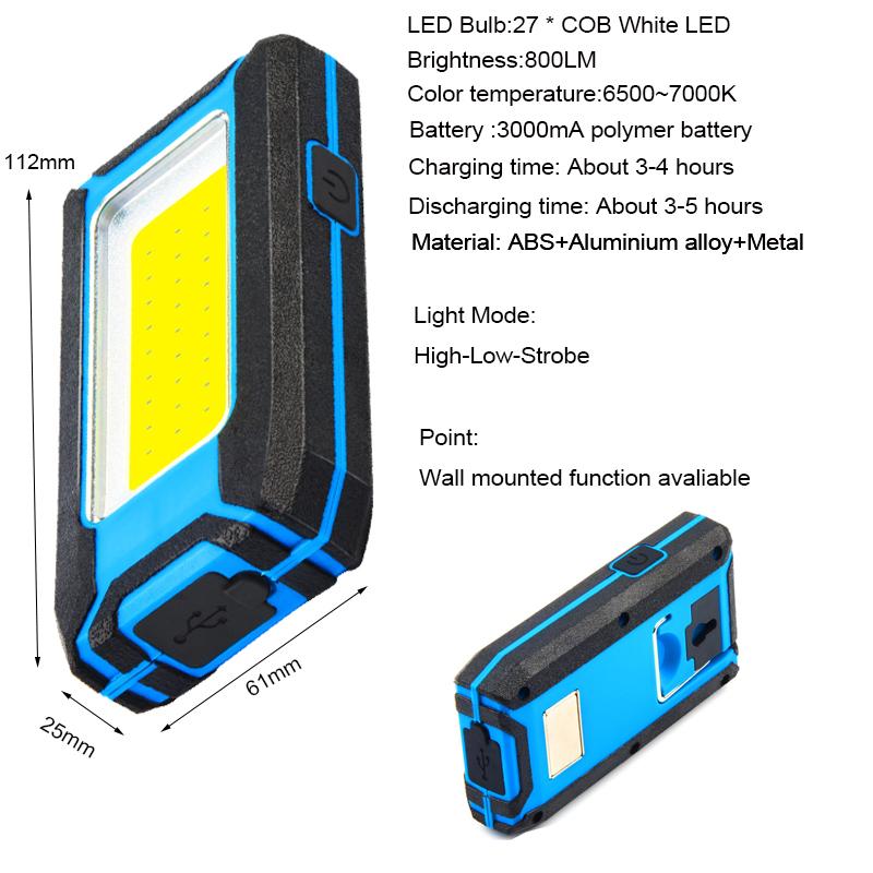 Professional COB XPE LED Pocket Emergency Flashlight 4000mA USB Fishing Floodlight Magnet Garage Inspection Lamp 180° Work Light