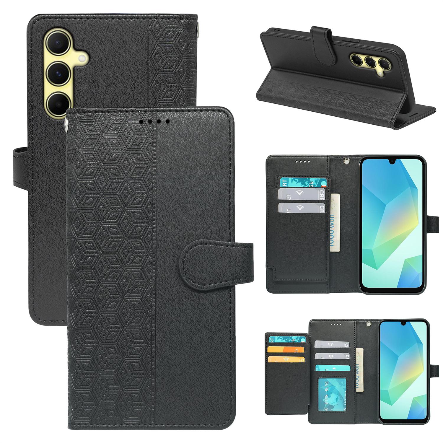 

For Samsung Galaxy S25+ Case with 9 Card Slots Checkered Pattern PU Leather Phone Cover Black