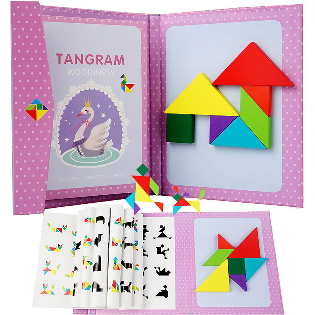 Wooden Magnetic Tangram Puzzle Book Educational Toys For Children Baby Kid Portable Learning Intelligence