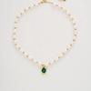 New Arrival Trendy Green Crystal Natural Freshwater Pearl 14K Gold Filled Female Pendant Necklace Promotion  Gift No Fade