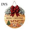 Winter Atmosphere Decor Christmas Wooden Welcome Sign for Front Door, Round Hanging Ornament with Santa Claus Snowman Art Artificial Pine Branches