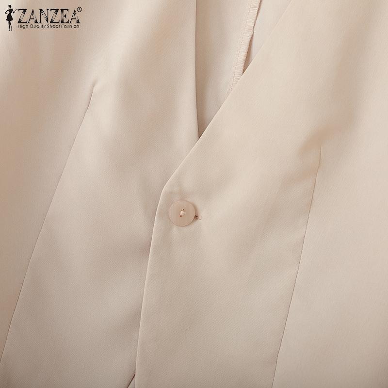 ZANZEA Women Casual V-Neck Loose 3/4 Sleeve Plain Blouse