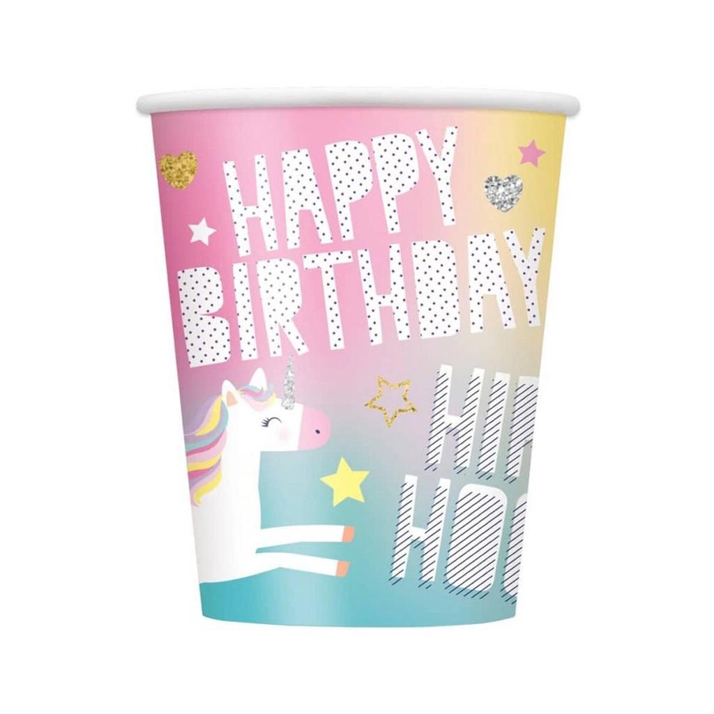 Unique Party Paper Unicorn Happy Birthday Party Cups (Pack of 8)