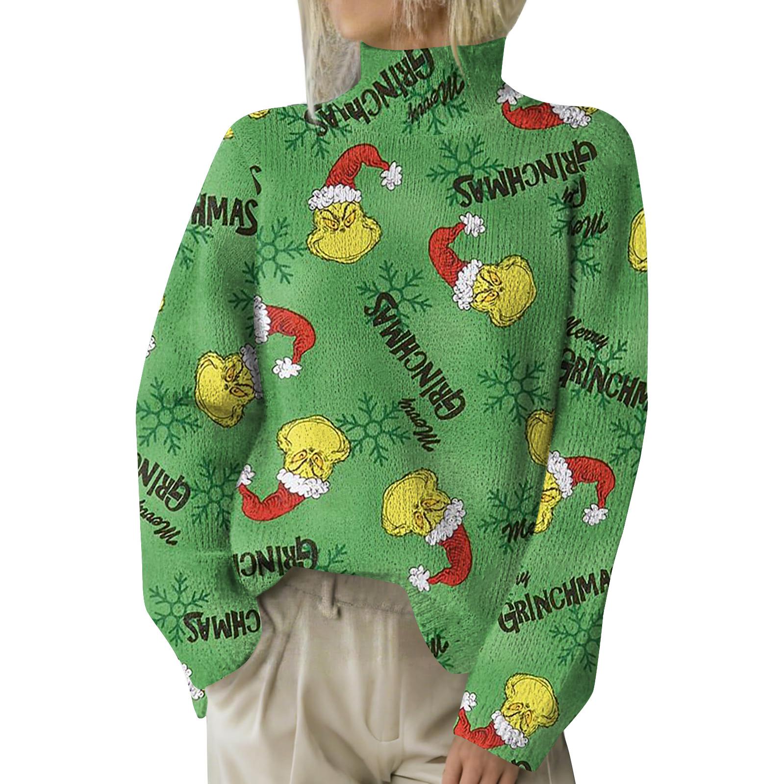 

Рождественские толстовки для женщин Вязаный свитер Милая рубашка Осенняя водолазка Пуловер Топы L армия зеленый