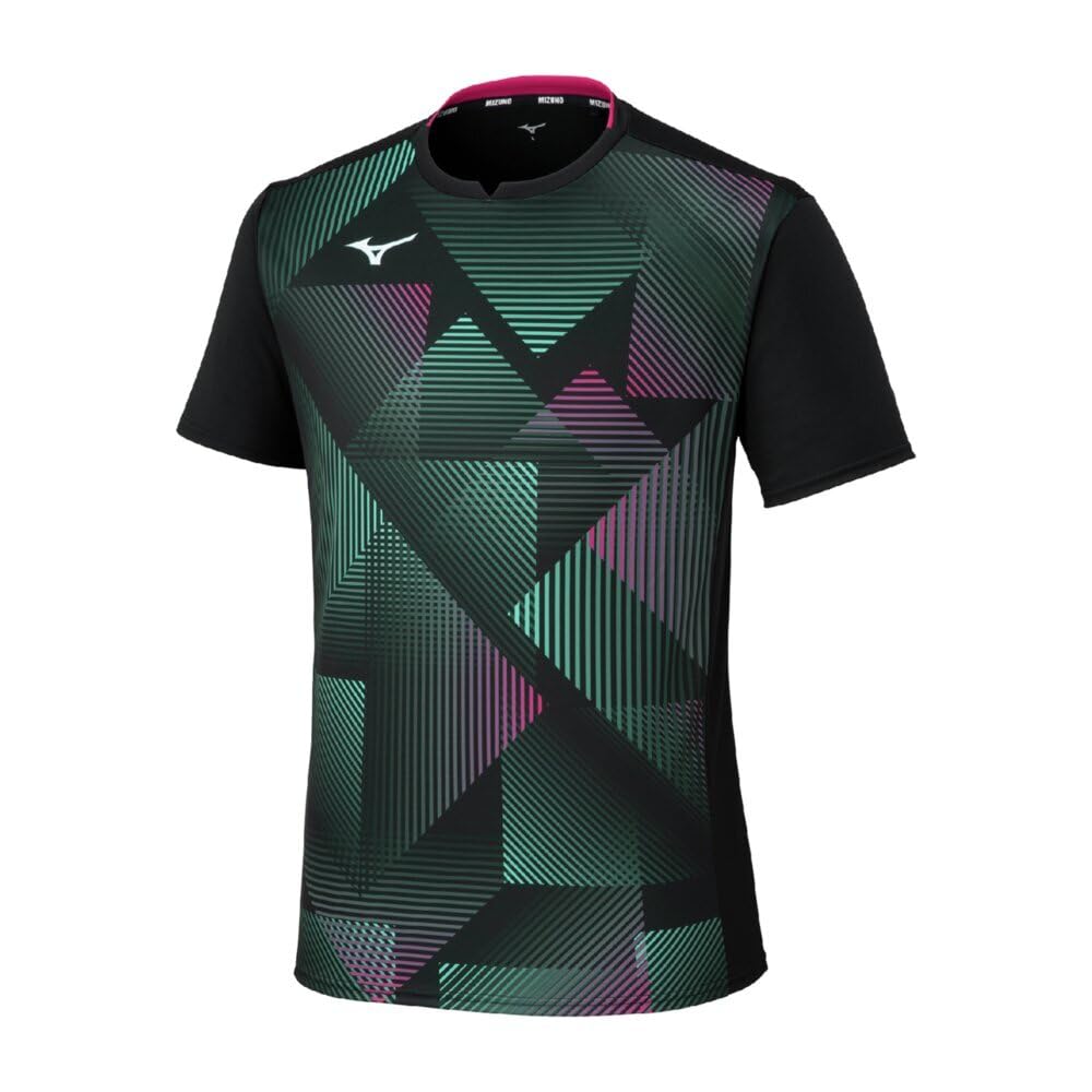 Mizuno Table Tennis Game Shirt, Short Sleeve, JTTA Certified, Moisture-Wicking, Quick-Drying, Unisex, 82JAC001, Black