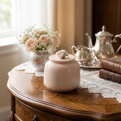 Rosa Keramik-Teekanne mit Blumenmuster Teeverpackungsbox Kreative Teeaufbewahrungsdose Teeceremonie