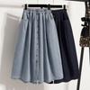 Summer 2025 New Plus Size Elastic Waist Slimming Women's Skirt Split A-line Retro Denim Skirt Mid Length