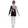 Girls Long Sleeve Round Neck Rhinestones Printed Patchwork Leotard V Front Waistband Shorts Dance Set