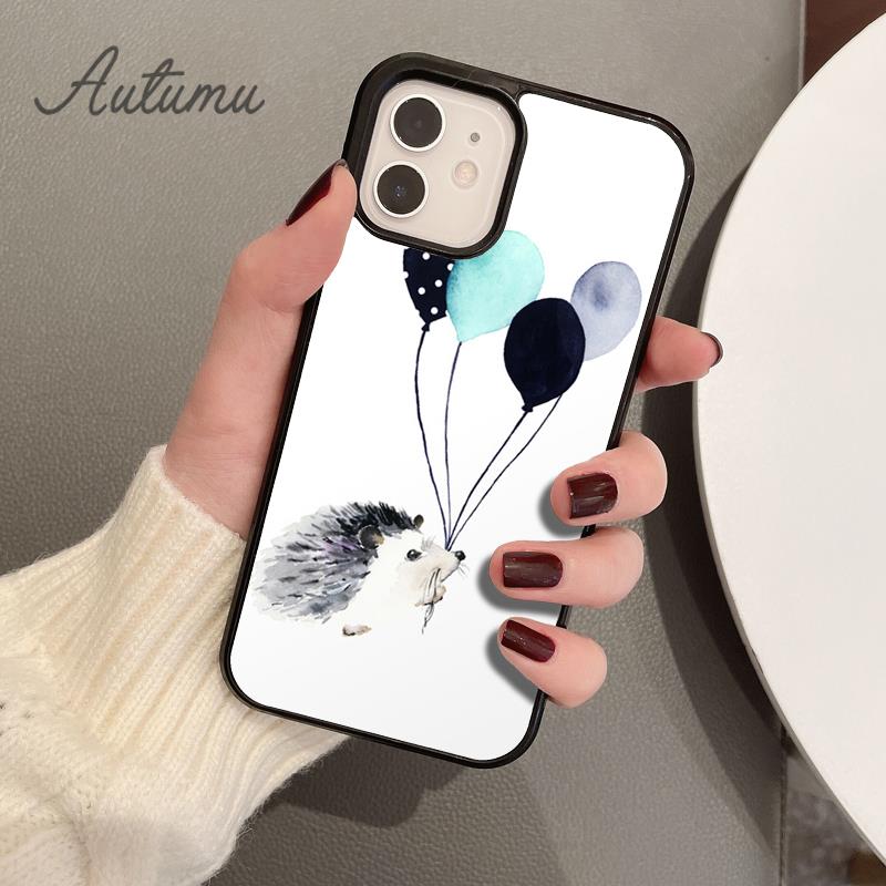 Hedgehog and Balloon Phone Case for iPhone 11 12 13 14 Pro Max Mini X XR XS SE 2020 6S 7 8 Plus Samsung Galaxy S21 S22 Shell
