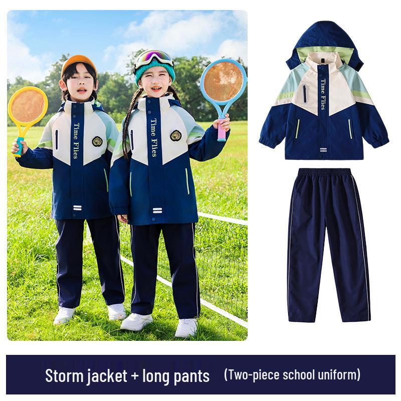 Children's Fleece-lined Windproof Outdoor Uniform Set for Kindergarten & Elementary (Autumn/Winter)