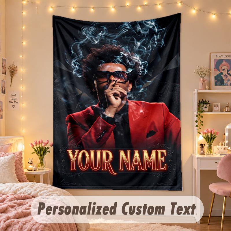 Custom Personalized Tapestry,The Weeknd Print Custom Name Text Wall Art Hanging for Bedroom