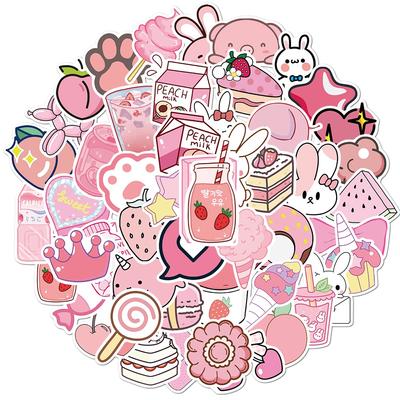 50pcs Cartoon Kawaii Pink Stickers For Girls Luggage Laptop Skateboard Bicycle Backpack Decal Toy Stickers For Children Gift