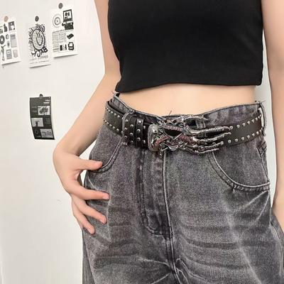 European and American Retro Skull Hand Rivet Belt Femininity Versatile Belt Accessories High-end Design Clothing Accessories