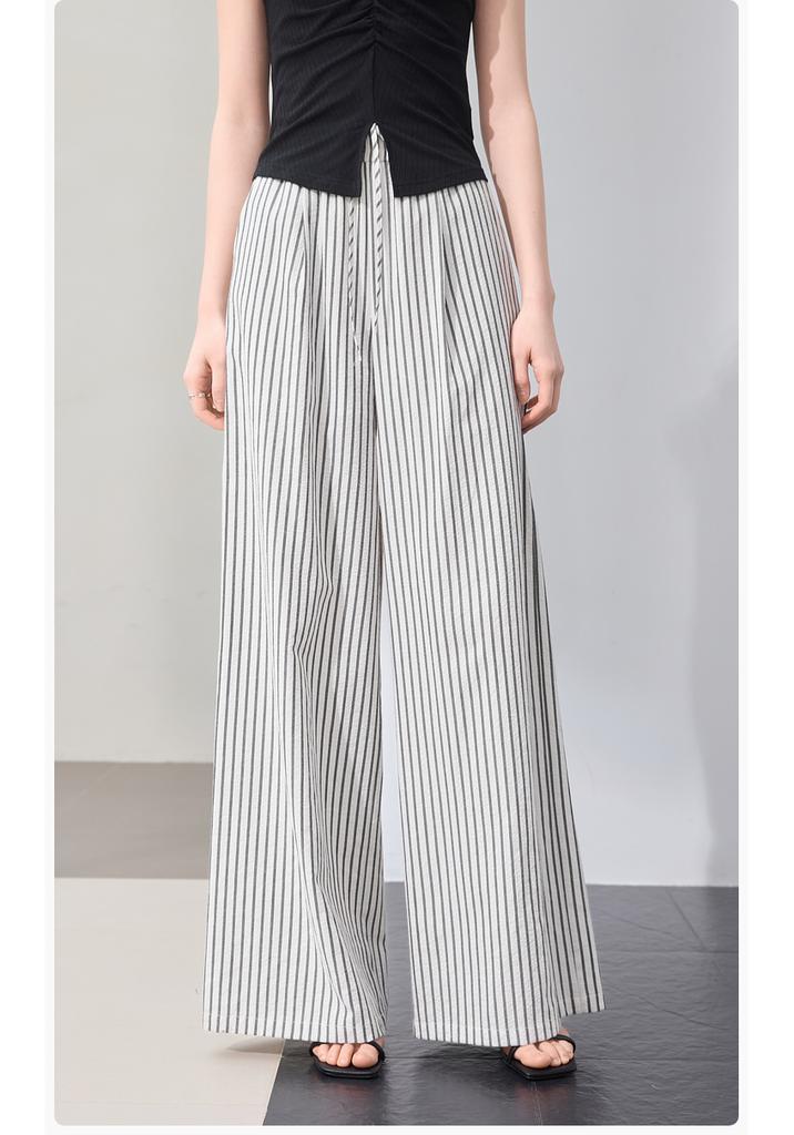 High waisted striped straight leg wide leg pants with crotch covering