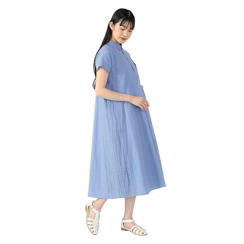 

[Beams Heart] one piece pin tuck shirt dress ladies LT.BLUE ONE SIZE