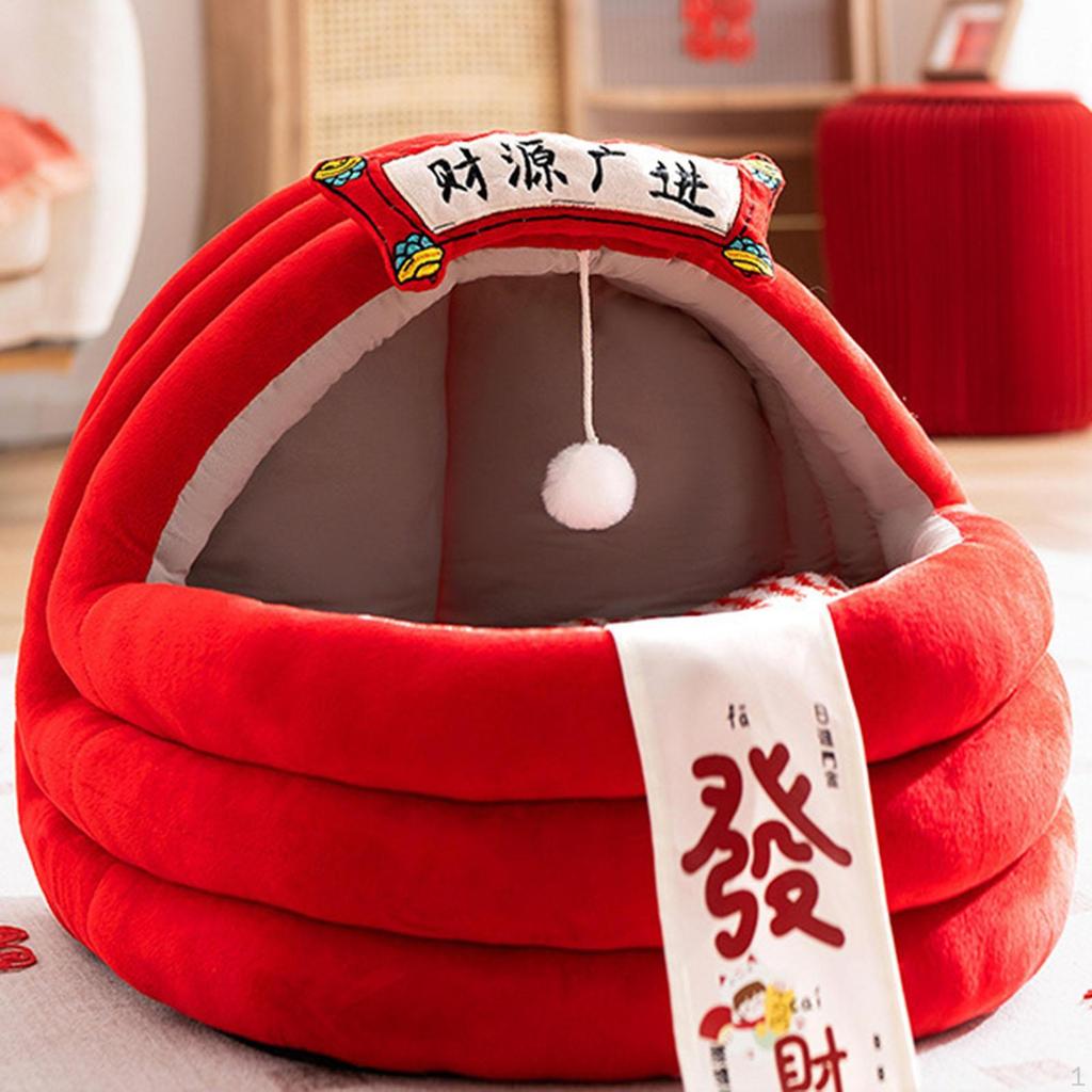 Winter Cat Bed Sleeping Thicken Cushion Year Decoration Small Dog House Warm Nest