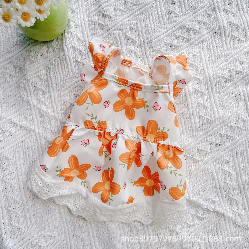 Flying sleeve floral lace princess dress spring and summer pet dog dog cat clothes skirt teddy bear