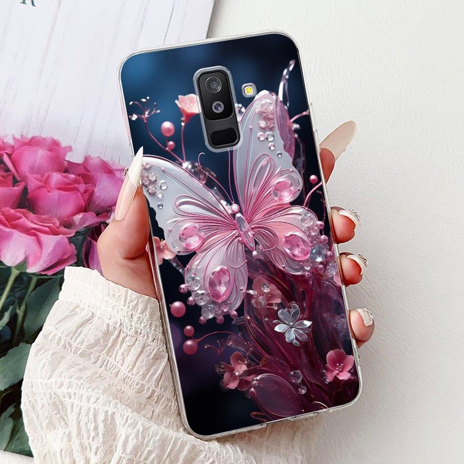 For Samsung Galaxy A6 Plus 2018 Phone Case On Samsung A6+ (2018) A6 A600F A605G Elegant Floral Cat Soft Silicone Clear TPU Cases