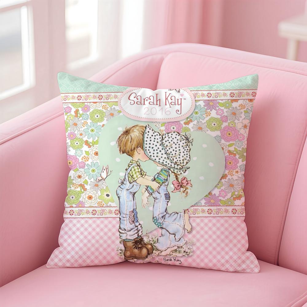 Sweet Anime Whimsical American Art SSarah Kay Cushion Cover Pillow Case Soft Skin Friendly Fabric  Concealed Zipper