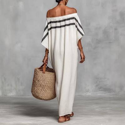 New European And American Style Women'S Stand-Up Collar Striped Casual Loose Dress
