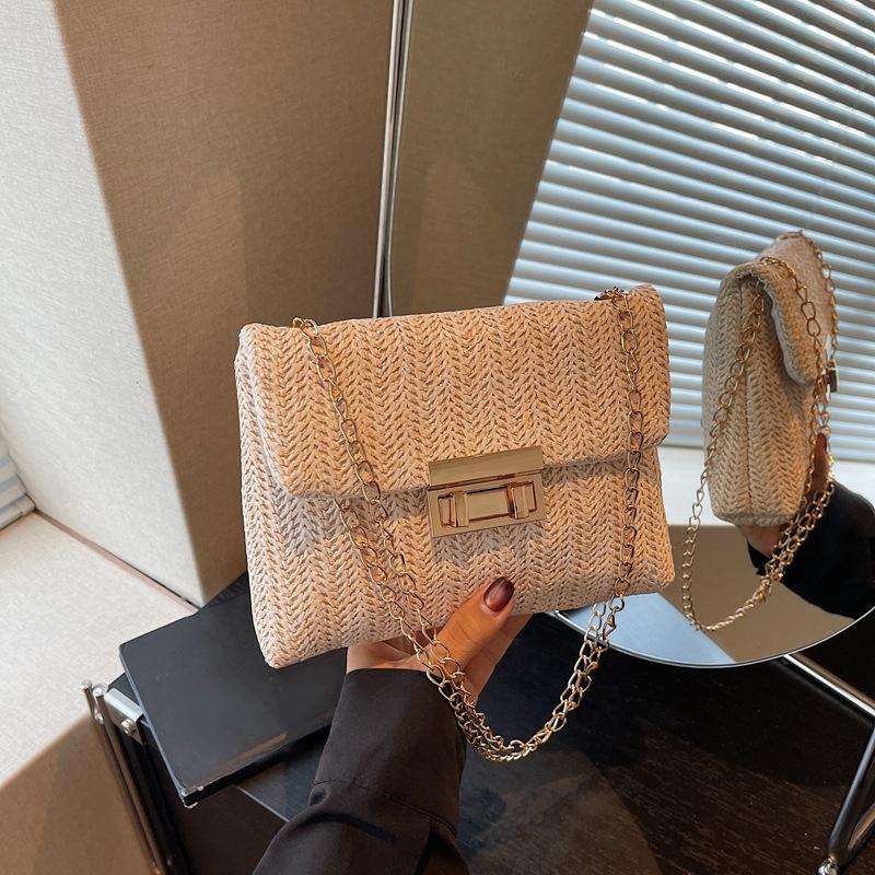 Handmade Fashi Straw Shoulder Bag Women High Capacity Crossbody Beach Woven Clutch Handbag бежевый