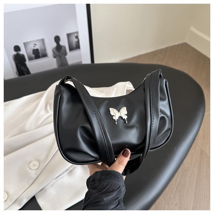 

Нишевый дизайн женская 2024 плиссированная сумка под мышку на плечо - летняя повседневная и фактурная чёрный