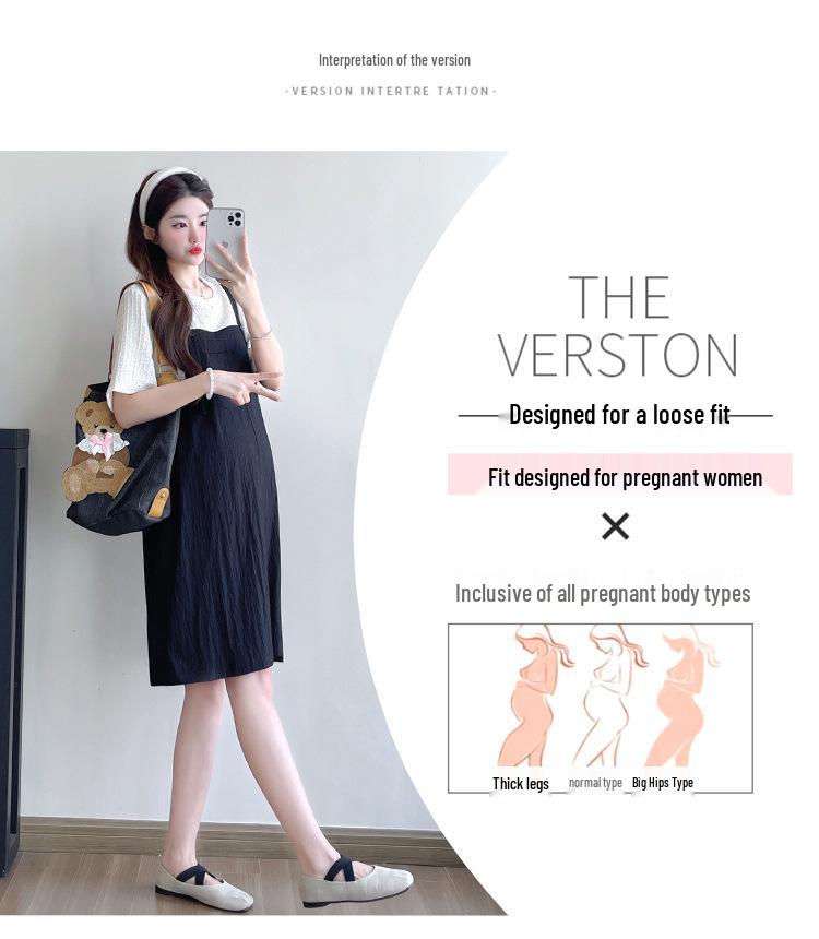 Summer Design Spliced Two-Piece T-Shirt Dress – Korean Style Loose Slimming Maternity Wear