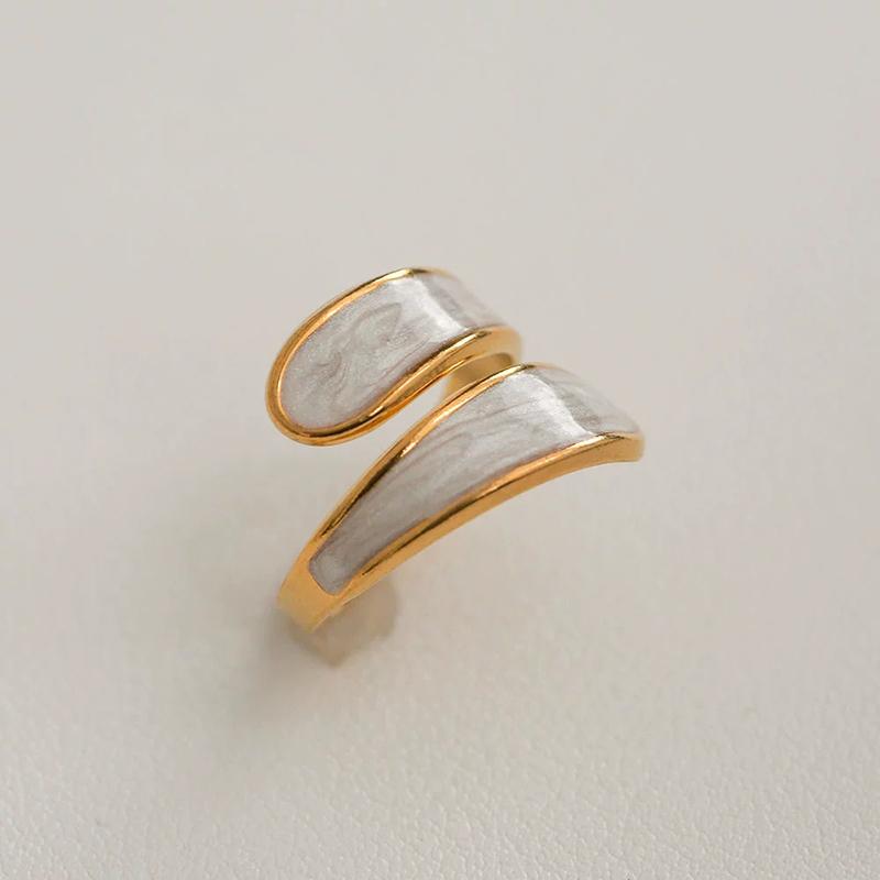 Stainless Steel French White Enamel Rings for Women Drip Glaze Romantic Elegent Girl Ring Daily Wear Sweet Y2K Jewelry No Fading