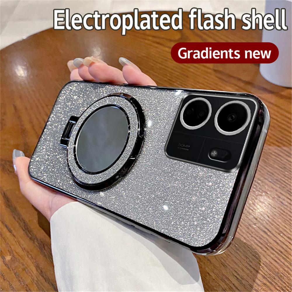 Gradient Glitter Mirror Ring Stand Phone Case For Xiaomi Redmi A3 13C 12 12C 10 10C 10A 9 9C 9A A1 Plus Soft Silicone Back Cover