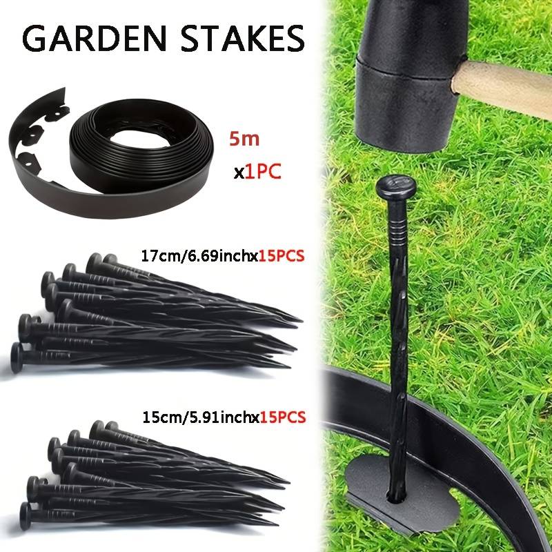 1set Garden Isolation Belt Kit Garden Edge Strips With 30 Ground Nails Anchors For Garden Lawn Isolation Garden Accessories