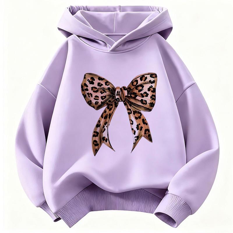 Vintage Leopard Bow Print T Shirts Y2k Girls Reto Hoodies Children's Sweatshirt Hoody Girls Casual Hoodies Y2k Clothes