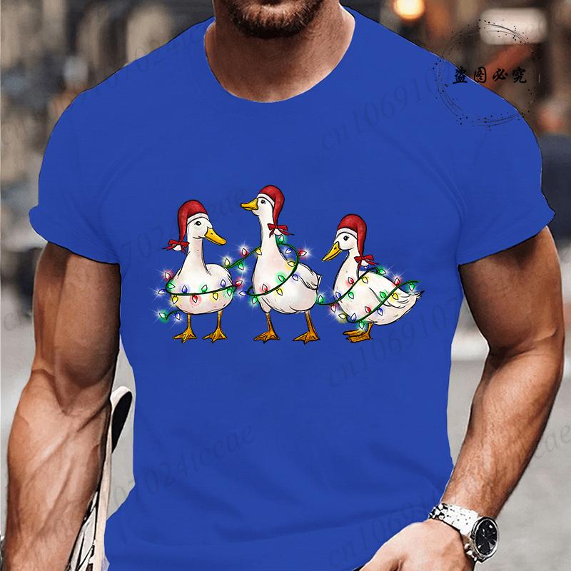 

Мужская футболка Повседневная Забавная Утка Шапка Санты Принт с Рождественскими огнями Футболки Свободный Топ с круглым вырезом для мужчин Модная Мужская Футболка Одежда S