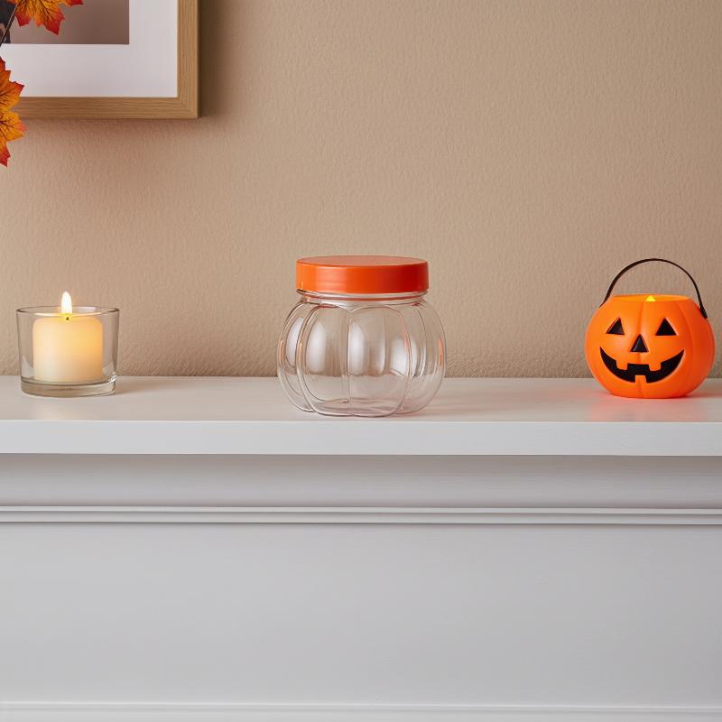 5/10 Pezzi Barattoli Portaconfetti a Forma di Zucca Senza BPA Contenitori Trasparenti in Plastica con Coperchi per Feste di Halloween a Casa