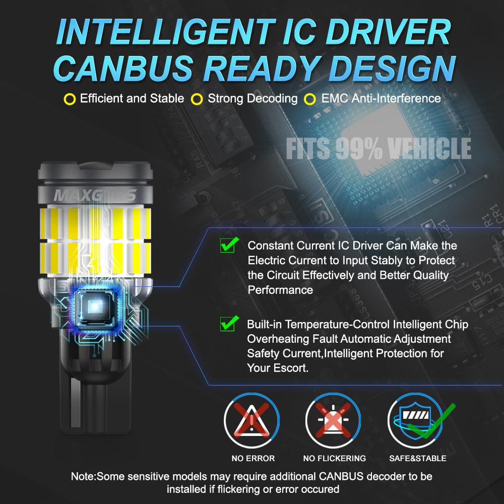 MAXGTRS 2PCS T15 W16W LED Canbus Error free Auto Bulbs 921 912 Backup Light Car Reverse Parking Xenon White
