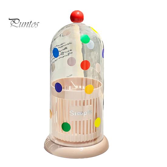 

Держатель для кистей для макияжа с прозрачной крышкой, цветной точечный дизайн, органайзер для косметики, пылезащитный ящик для хранения на 3 отделения для ванной комнаты, столешница розовый