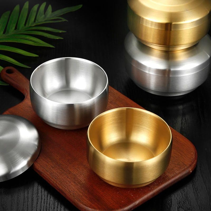 Korean-style rice bowl double wall stainless steel lid heat insulation thermal retention multifunctional suitable home commercial use ideal 2-piece