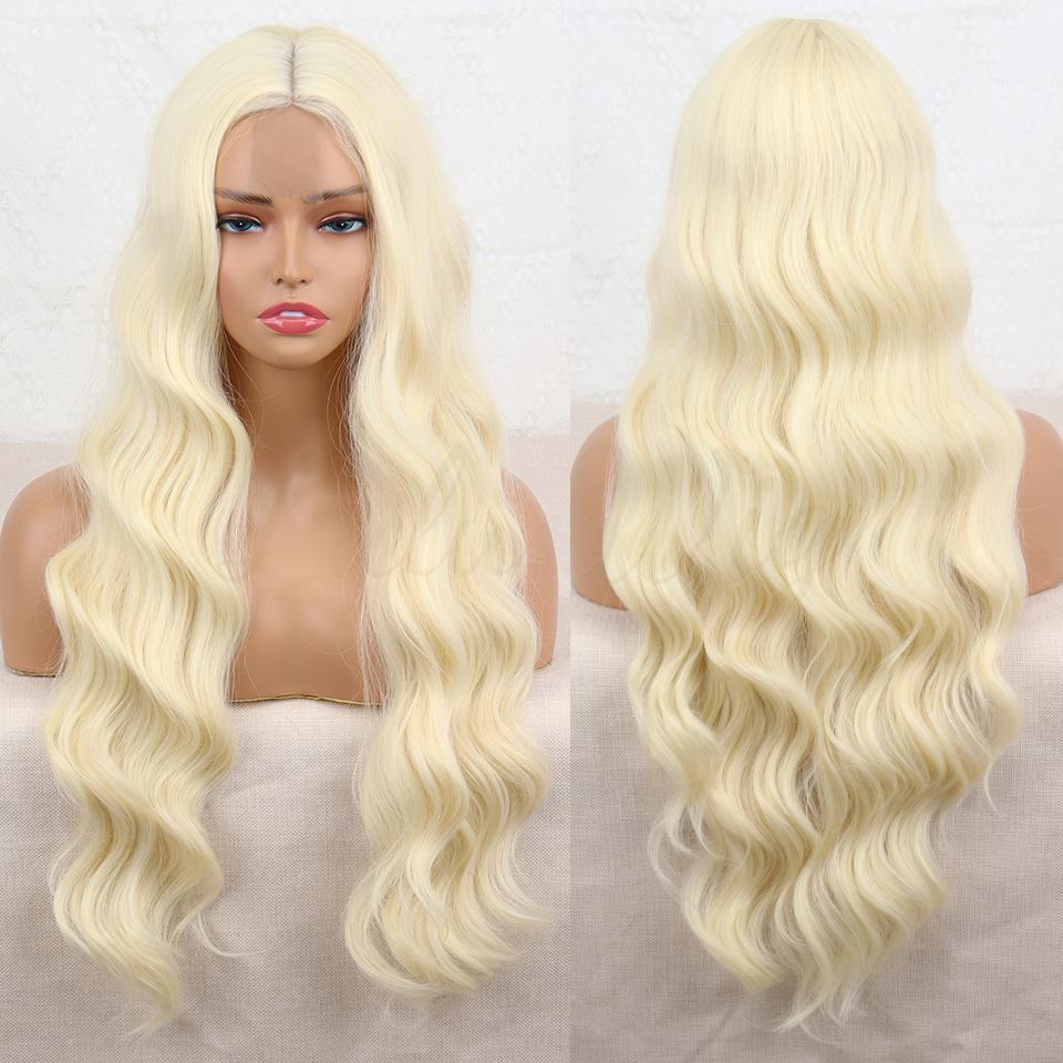 

Синтетический длинный парик с волнистыми волосами без челки, волокно цвета омбре, коричневый блонд, объемная волна, кружевной передний парик 60 cm