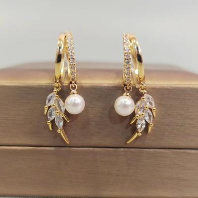 Coreano luxo zircão orelhas de trigo imitação pérola brincos para mulheres moda doce cor ouro brinco jóias acessórios de casamento