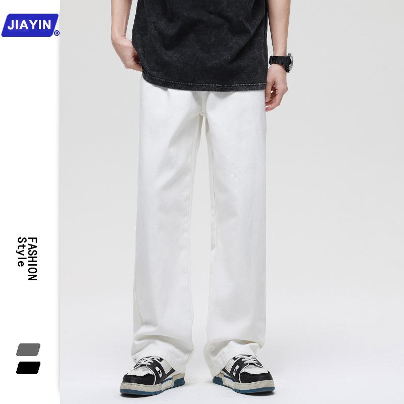 

Tide Men s American Retro White Wide-Leg Jeans, Straight-Leg, Floor-Length Casual Pants Large білий