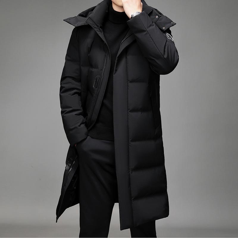Winter New Men's Down Jacket Green Fashion Long Hooded Hairless Collar Jacket ·