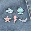 Q version of marine life metal badge seahorse shark jellyfish starfish bag brooch