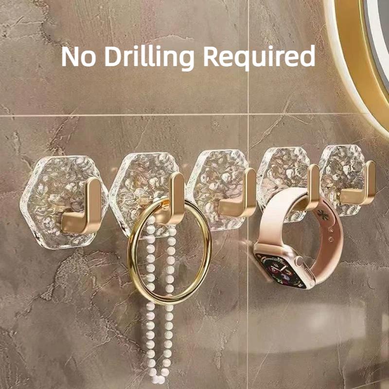 5 Pack Adhesive Wall Hooks Glacier Textured Strong Adhesion No Drilling For Bathroom Kitchen Towels Jewelry