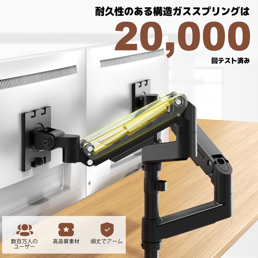 WORLDLIFT Monitor Arm Dual Compatible with Top and Bottom 2 Long Pole Load Capacity Grommet Type Clamp VESA Standard Compatible 17-49 Inches, Screens,