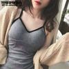 V-Neck Spring and Summer Thin Breathable Lightweight Adjustable Shoulder Strap Tank Tops Soft Sexy Camisole with Built In Bra