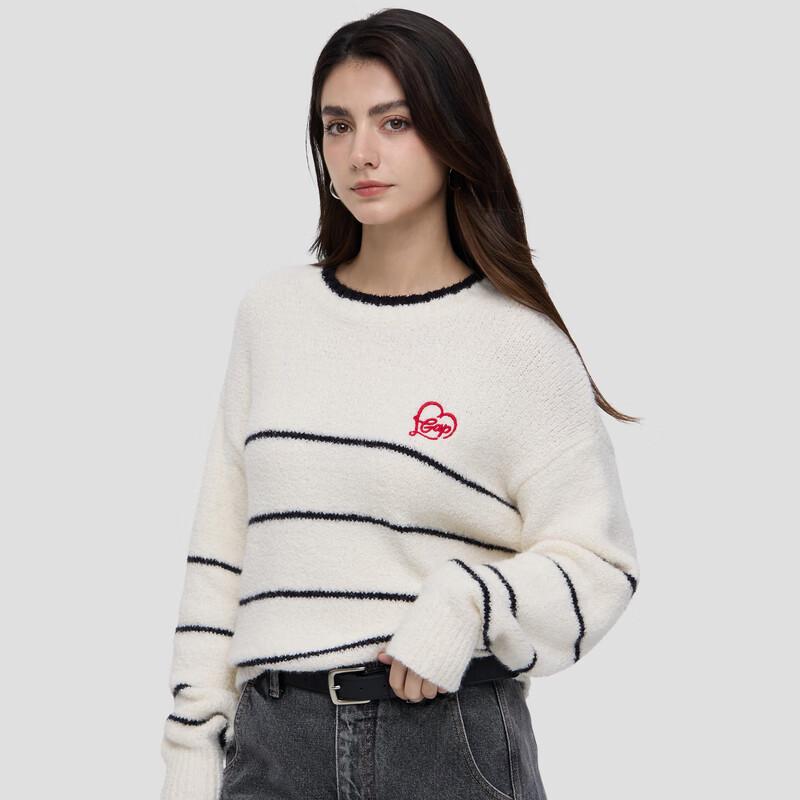 GAP Women's Logo Heart Striped Knit Sweater