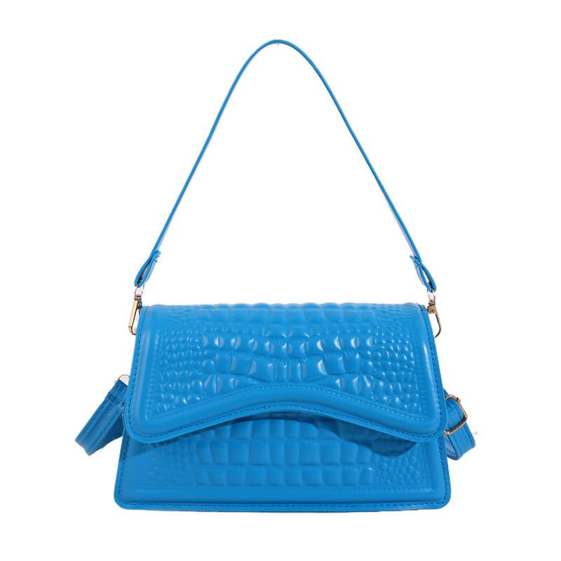 Trendy Street Style Women s Handbag Fashionable Crocodile Texture Pu Bag 2024 синий