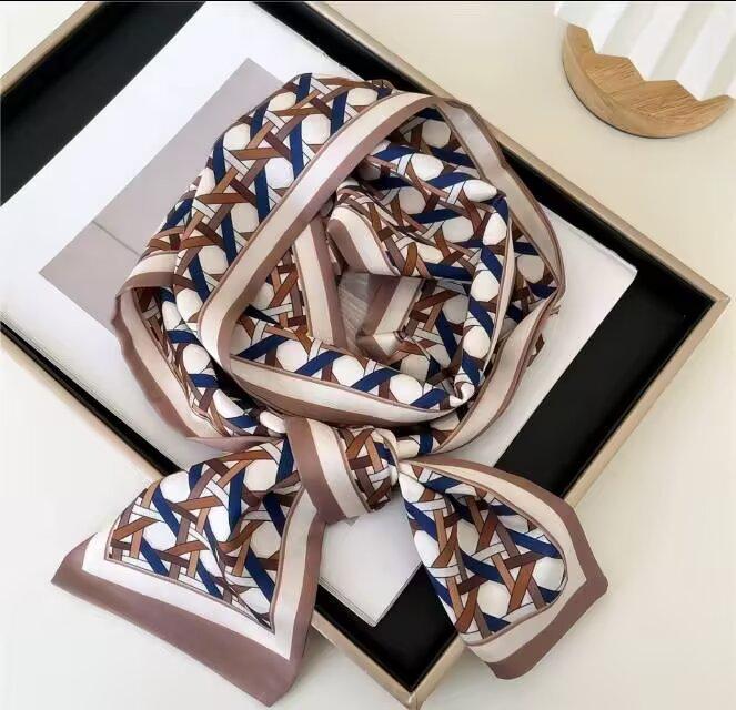 Fresh Polka Dot Print Silk Scarf Women'S Chiffon Satin Double Layer Neck Scarf Bag Handle Bow Tie Hair Band Fashion Accessory