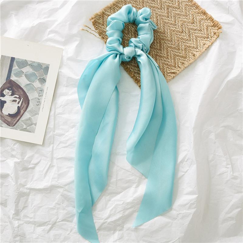 28cm Long Ribbon Satin Scrunchies Solid Color Fashion Bow Ponytail  Hair Ties Women Girls Elastic Hair Bands Headwear Accessory