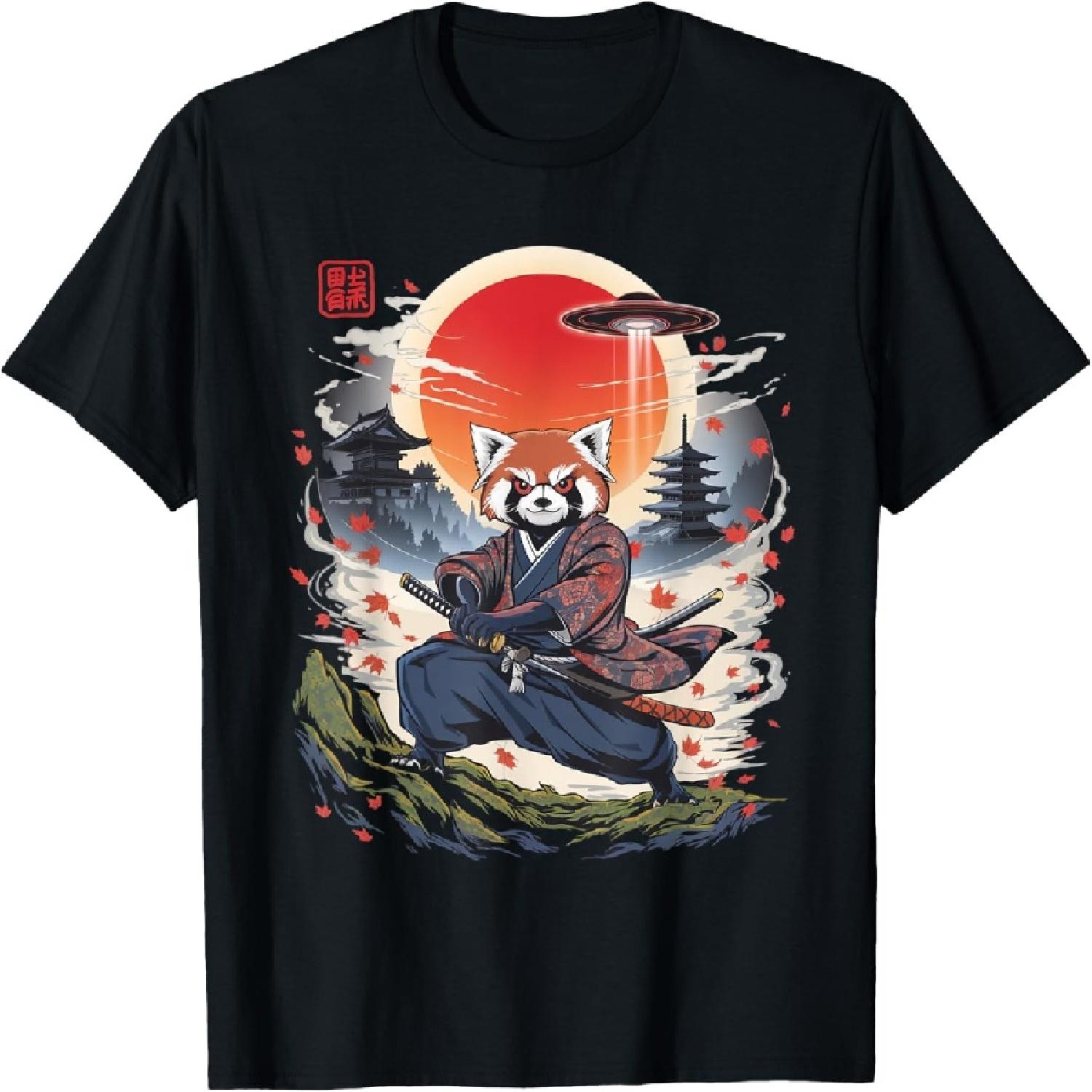 Самурай Красная панда Японский НЛО Винтажная Графика Искусство Укиё-э Футболка XXXXXL разноцветный